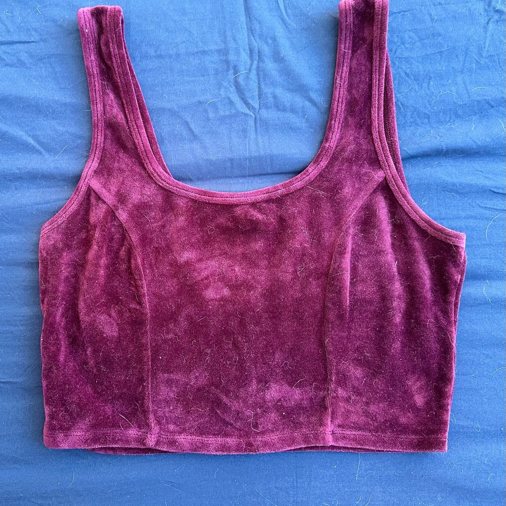 Velvet Sleeveless Crop Top - Purple/Garnet
